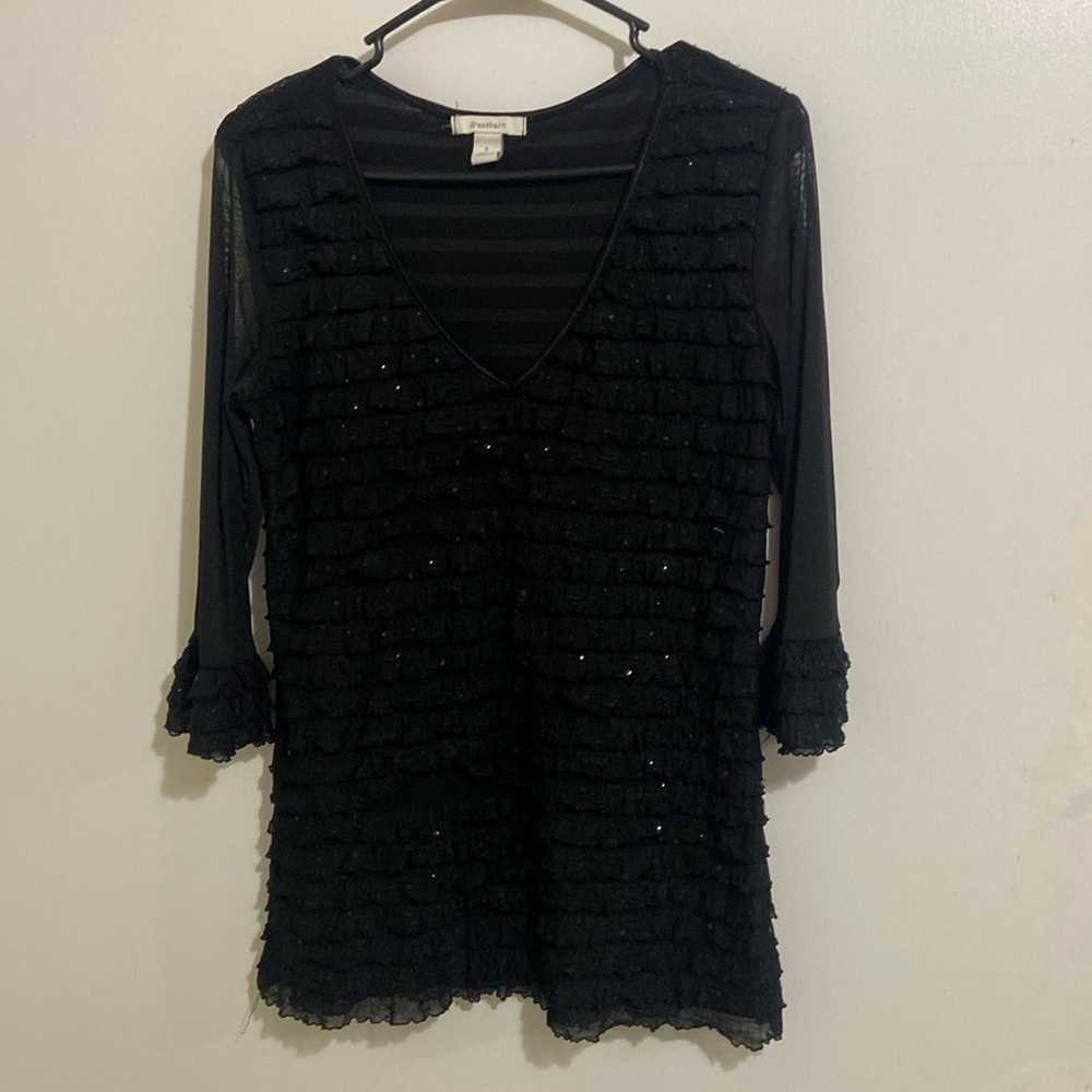 Dress Barn black ruffle blouse with sequins size smalll
